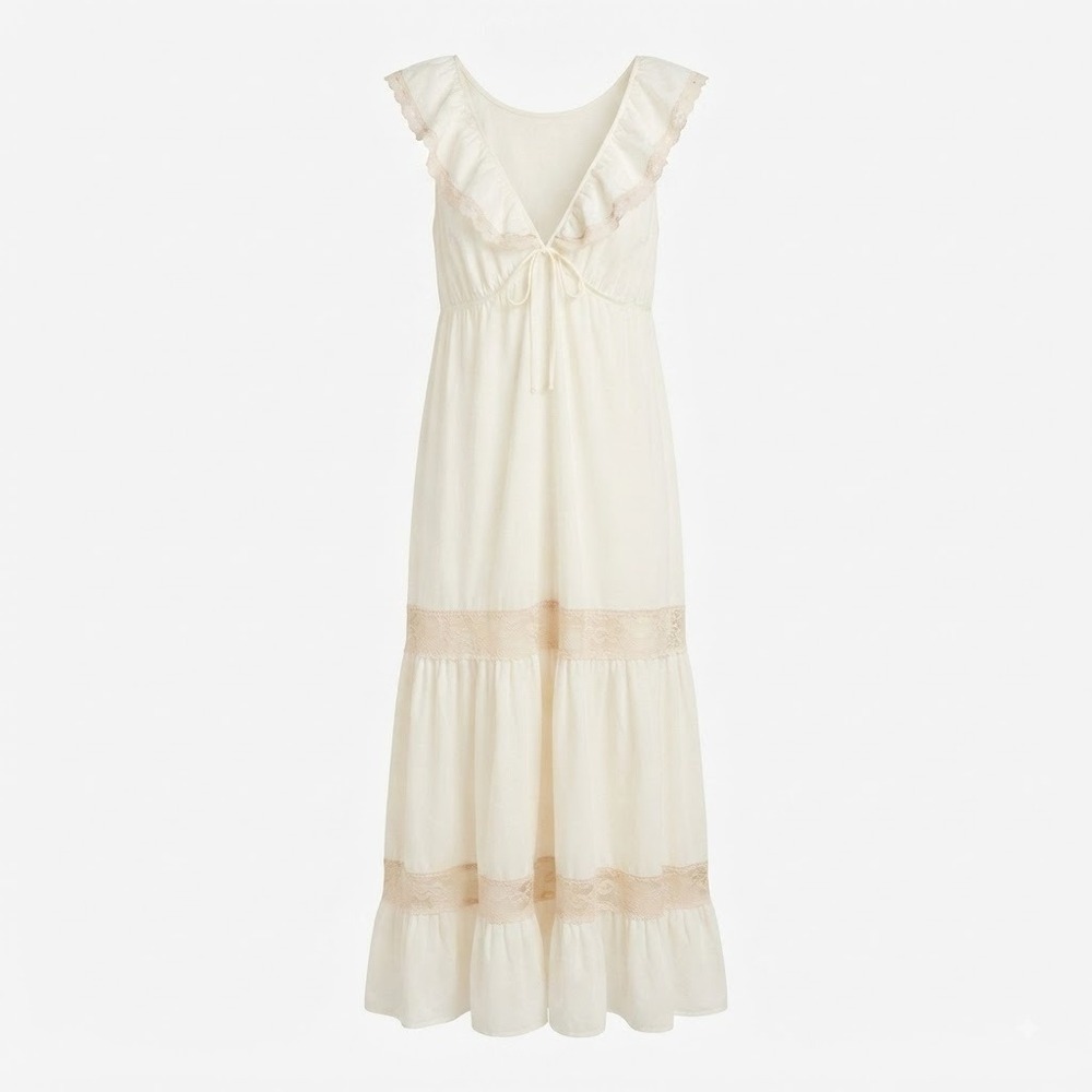 Vintage Sears Cream Lace Ruffle Maxi Nightgown Gown L 38/40 Made in USA